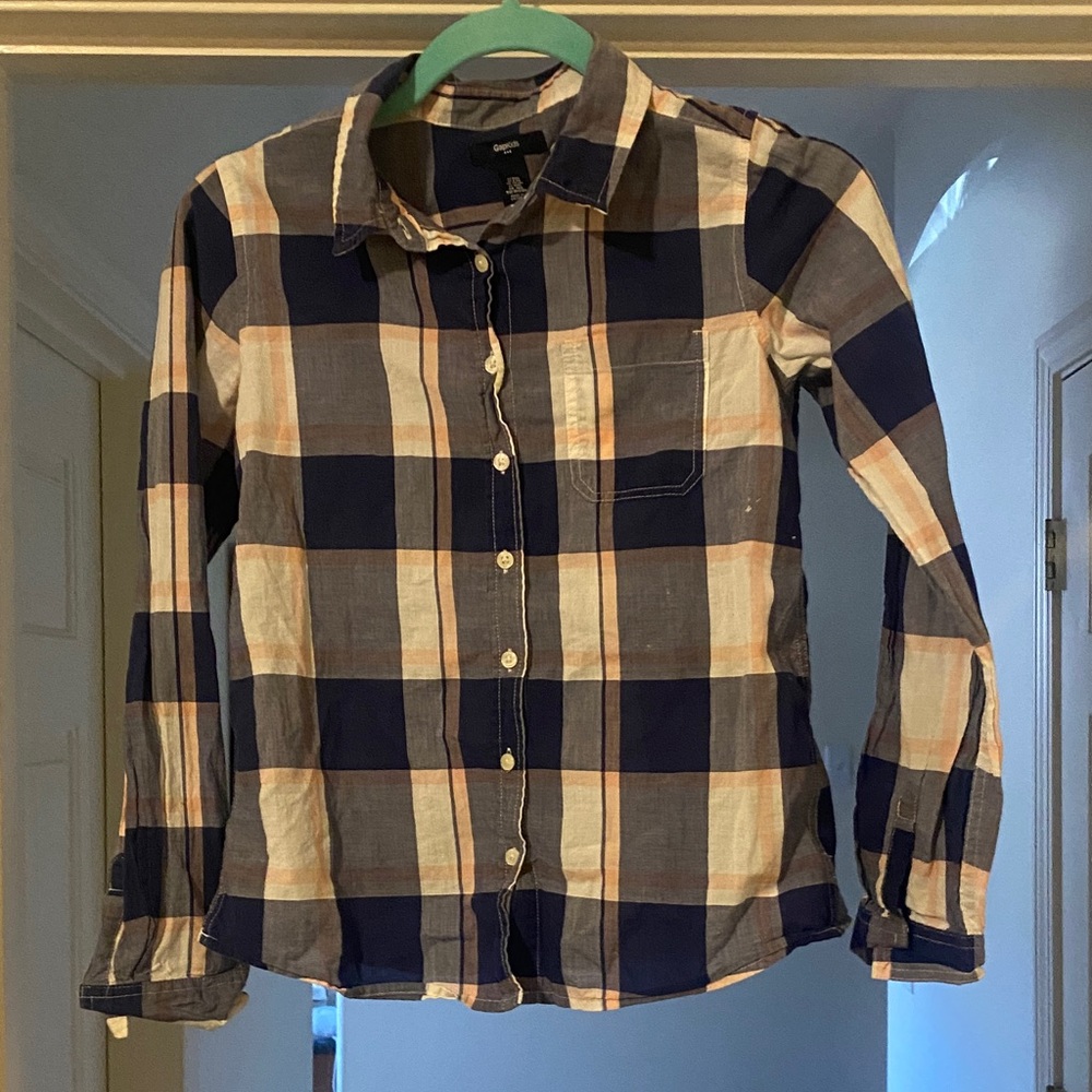 GAP Kids Blue and Tan Checkered Shirt